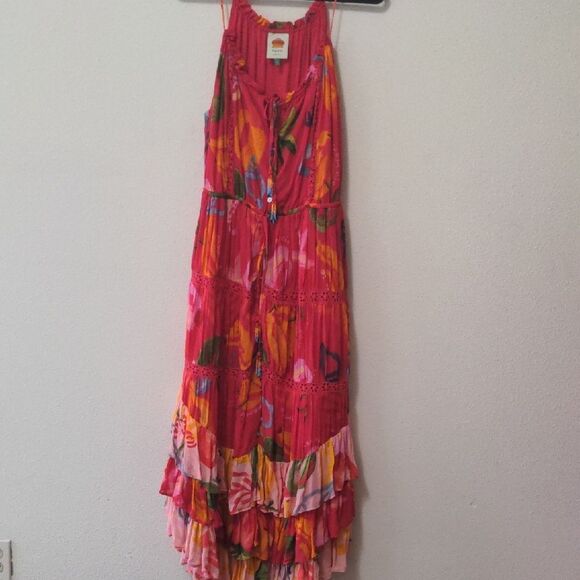 Farm Rio Mixed Fruit Ocean Tiered Midi Dress - Picture 1 of 11